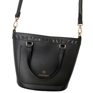 Nanette Lepore Black Satchel Bucket Bag Laser Flower Cut Out-Crossbody/Shoulder